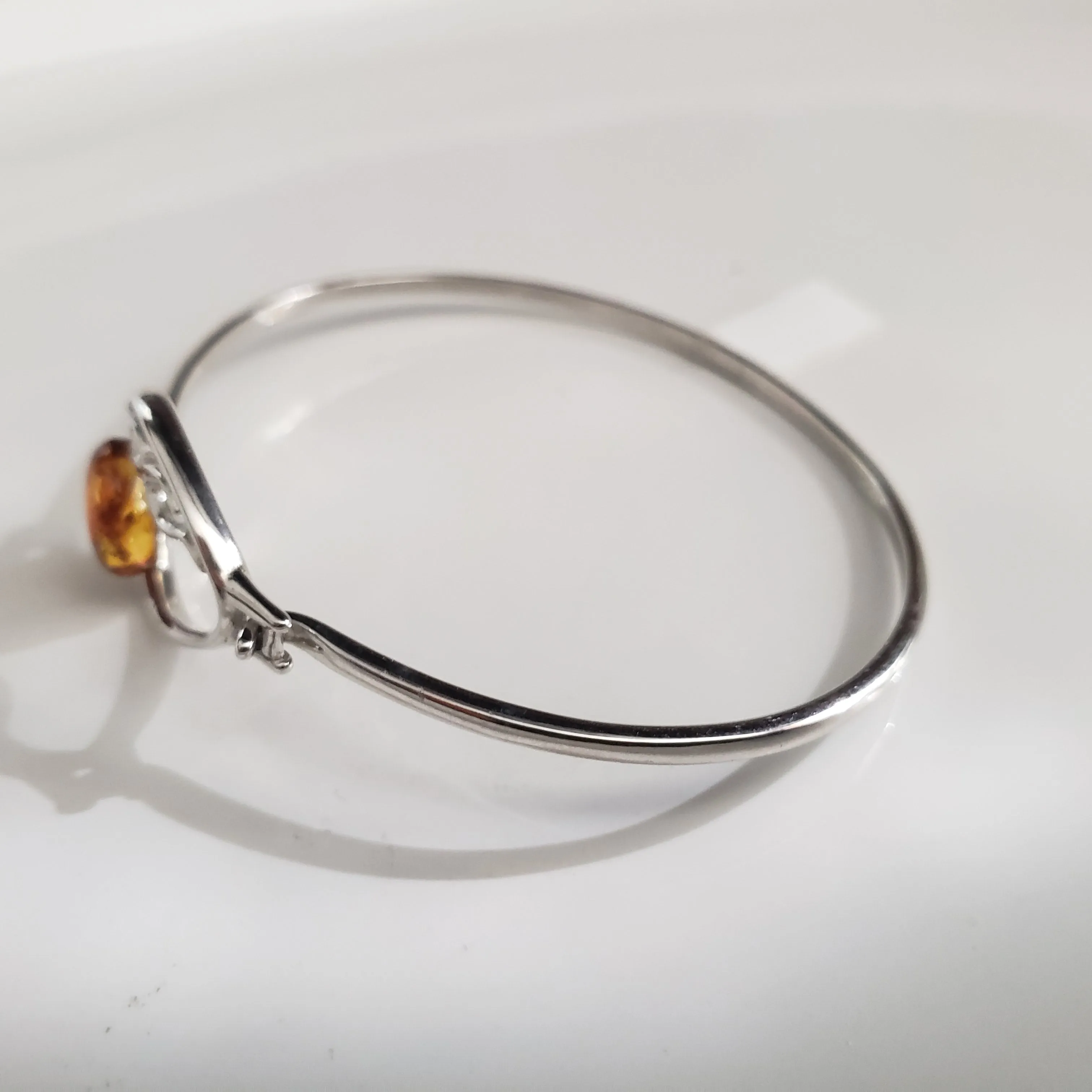 Sterling Silver with Natural Amber Buckle Bracelet