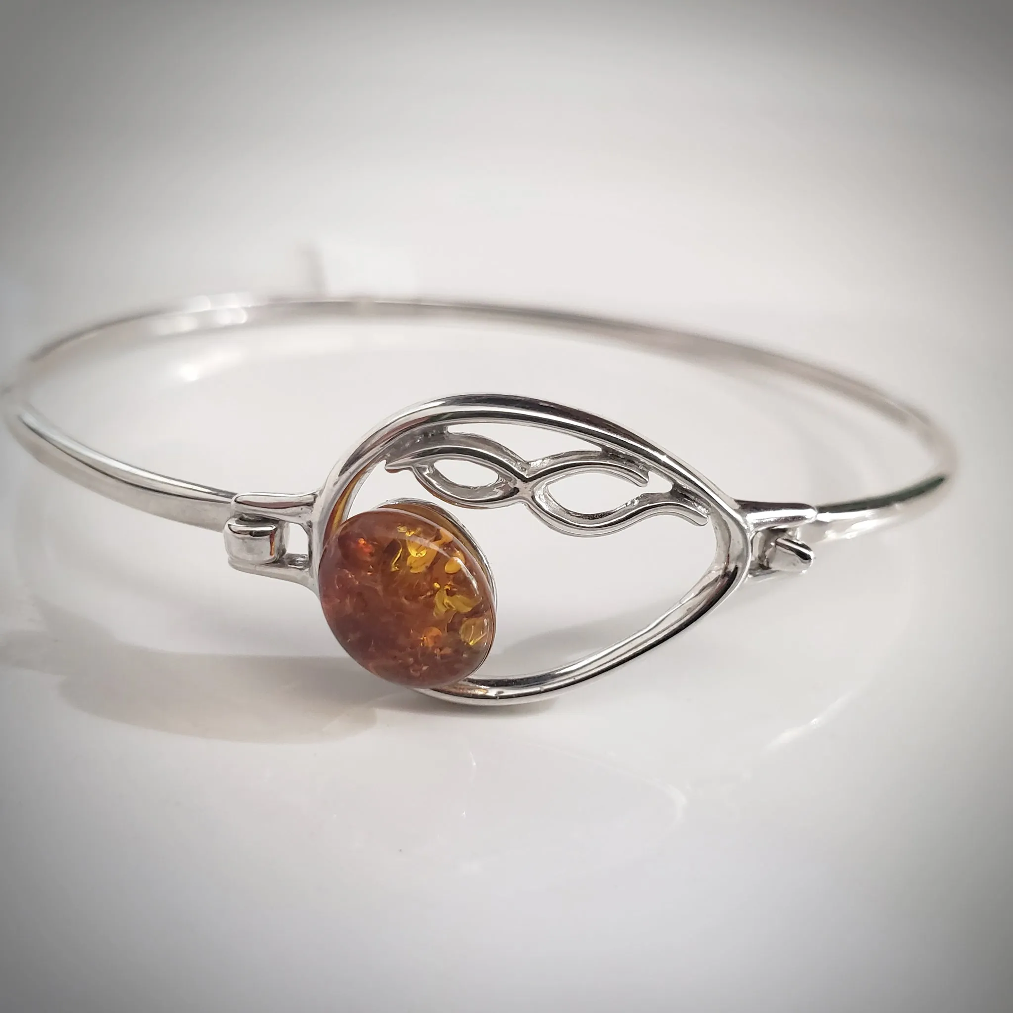 Sterling Silver with Natural Amber Buckle Bracelet