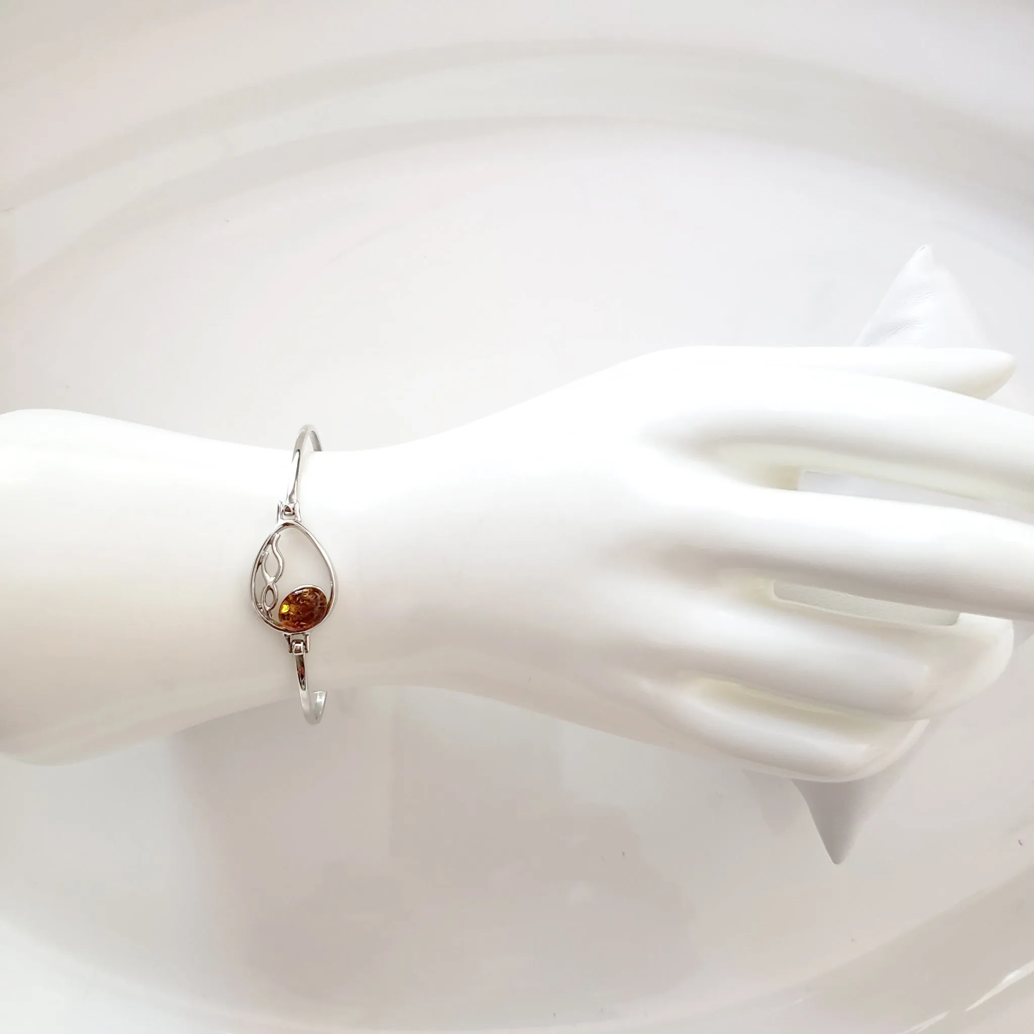 Sterling Silver with Natural Amber Buckle Bracelet