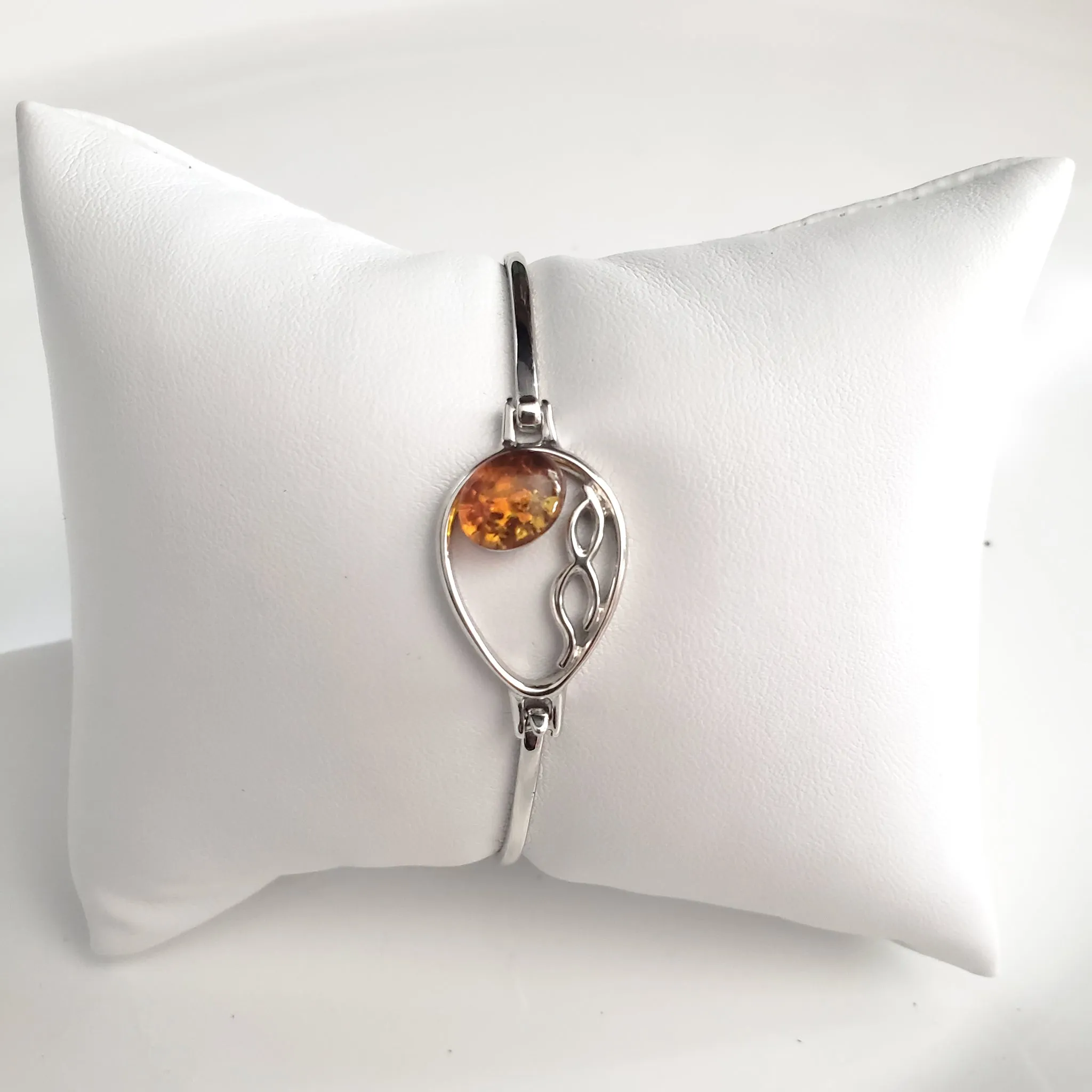 Sterling Silver with Natural Amber Buckle Bracelet
