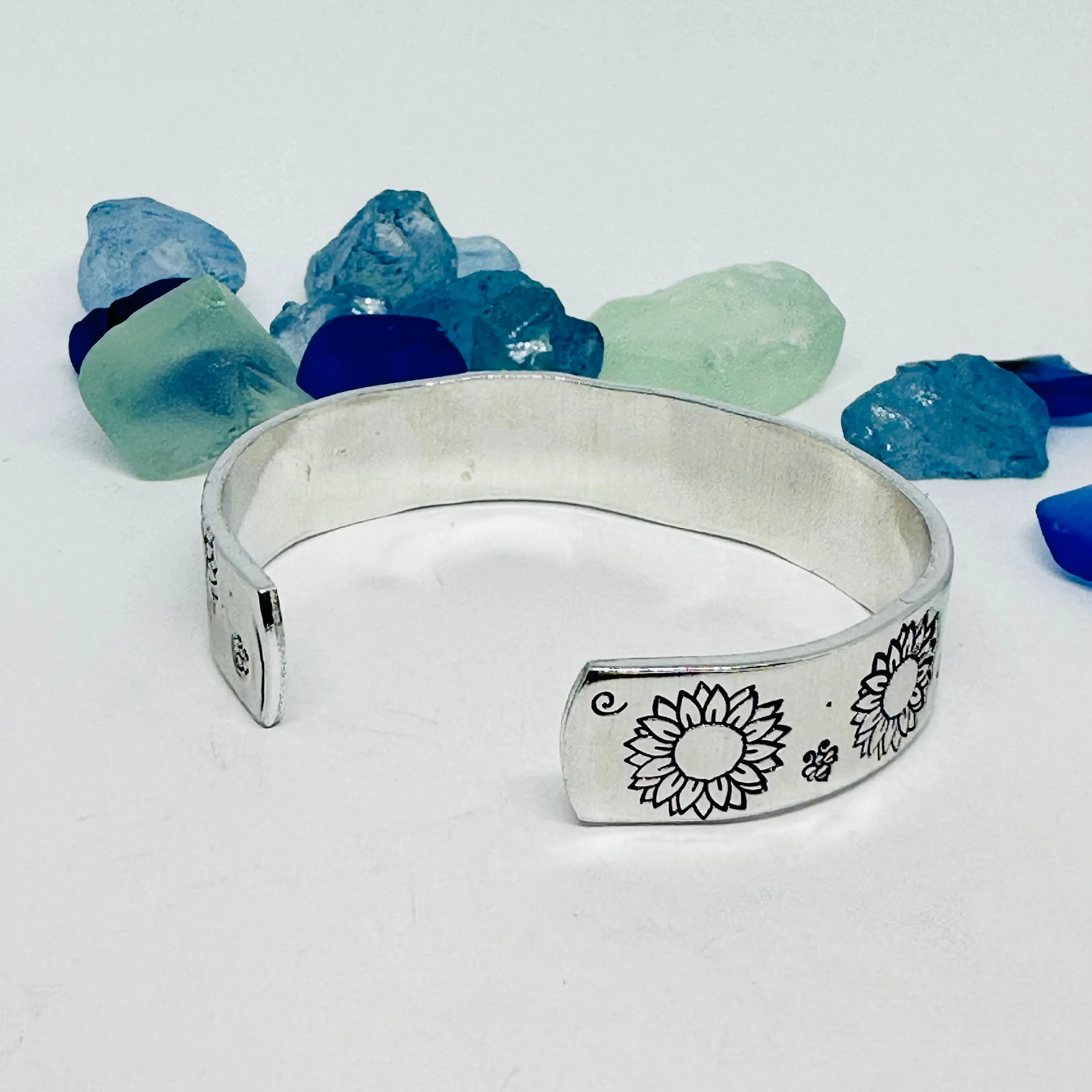 Sunflowers - Hand Stamped Cuff Bracelet