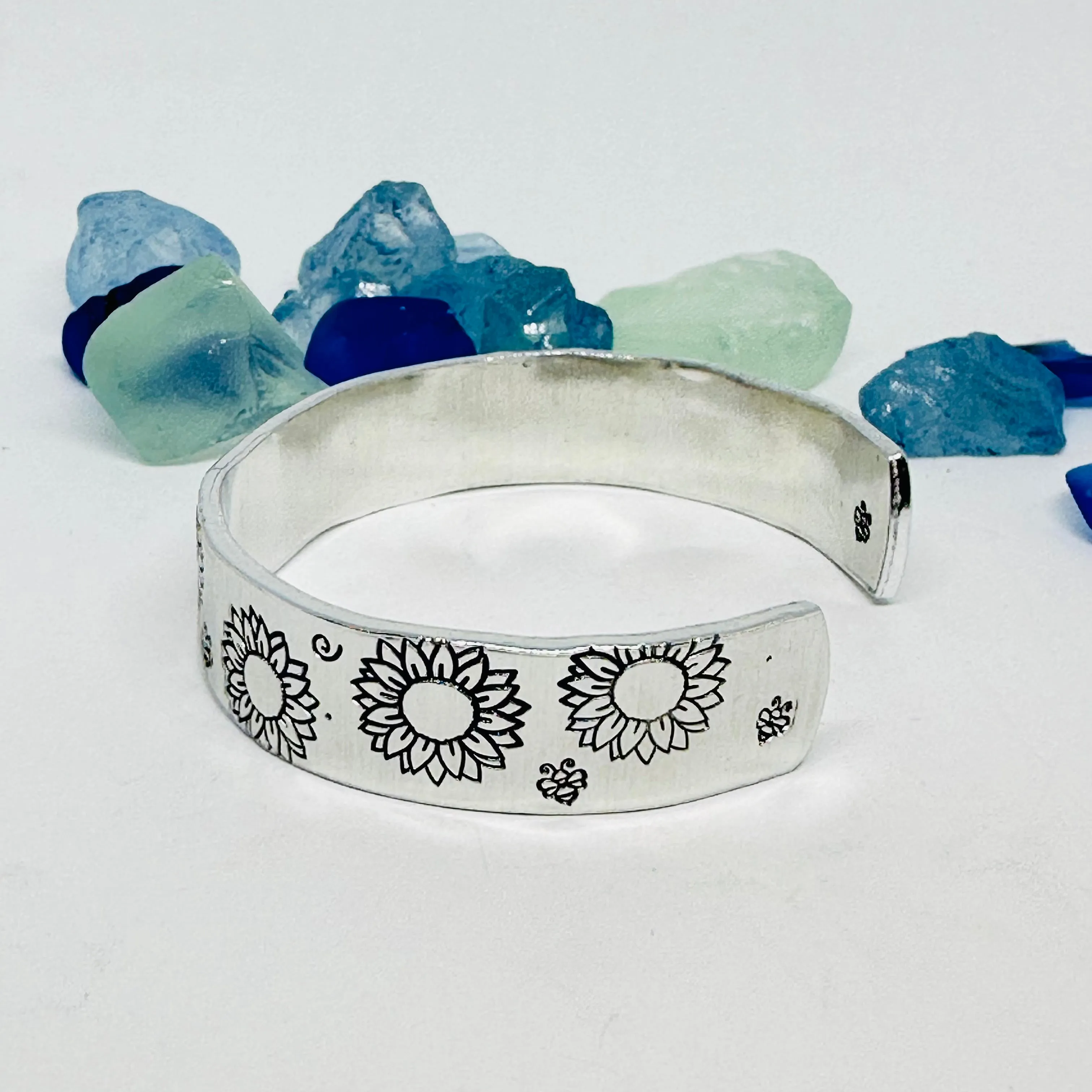 Sunflowers - Hand Stamped Cuff Bracelet