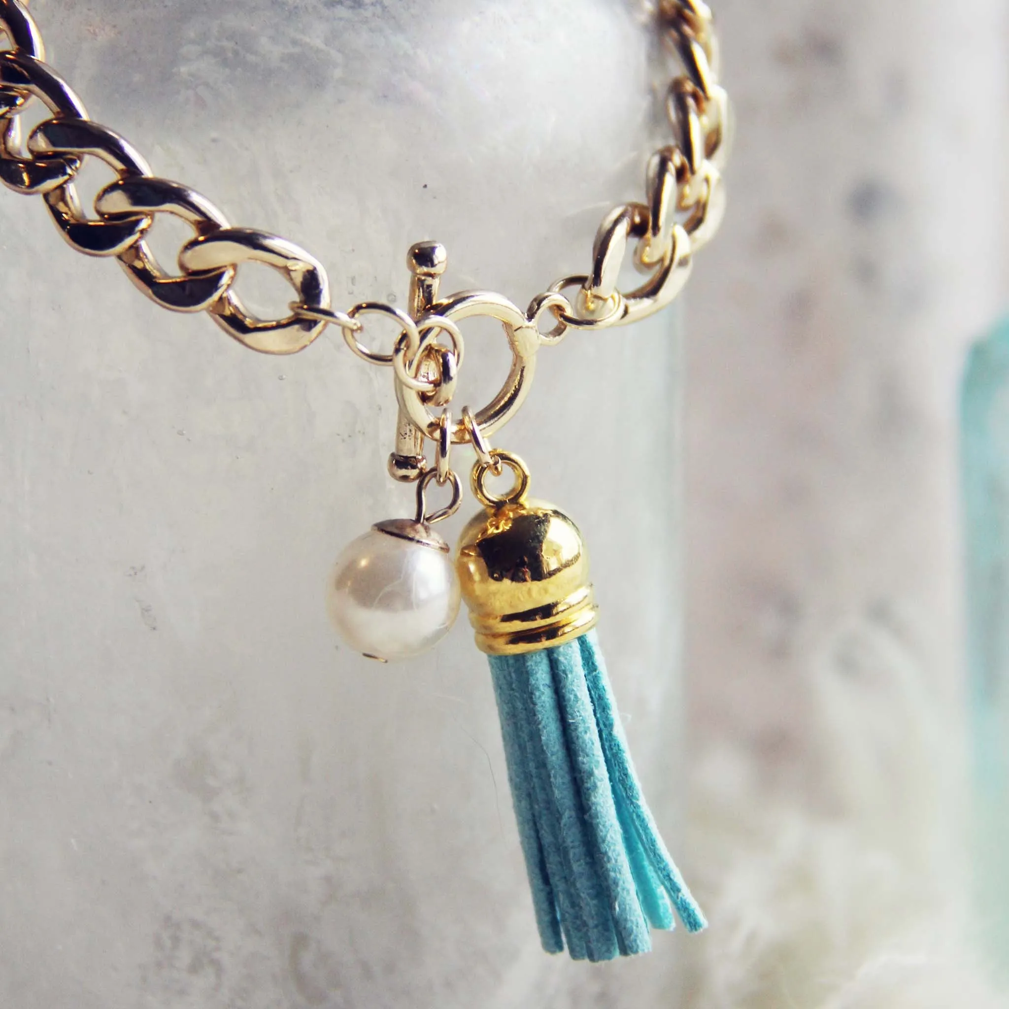 Tassel & Chain Bracelet in Mint