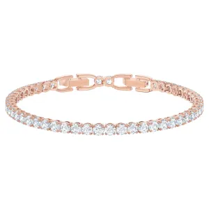 Tennis Deluxe Bracelet, Round Cut Crystals, White, Rose-gold Tone Plated