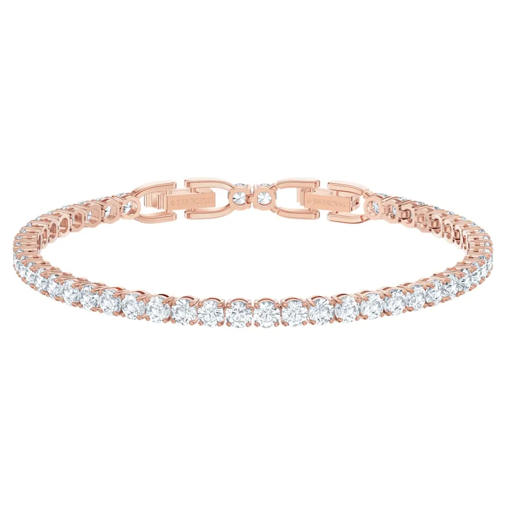 Tennis Deluxe Bracelet, Round Cut Crystals, White, Rose-gold Tone Plated