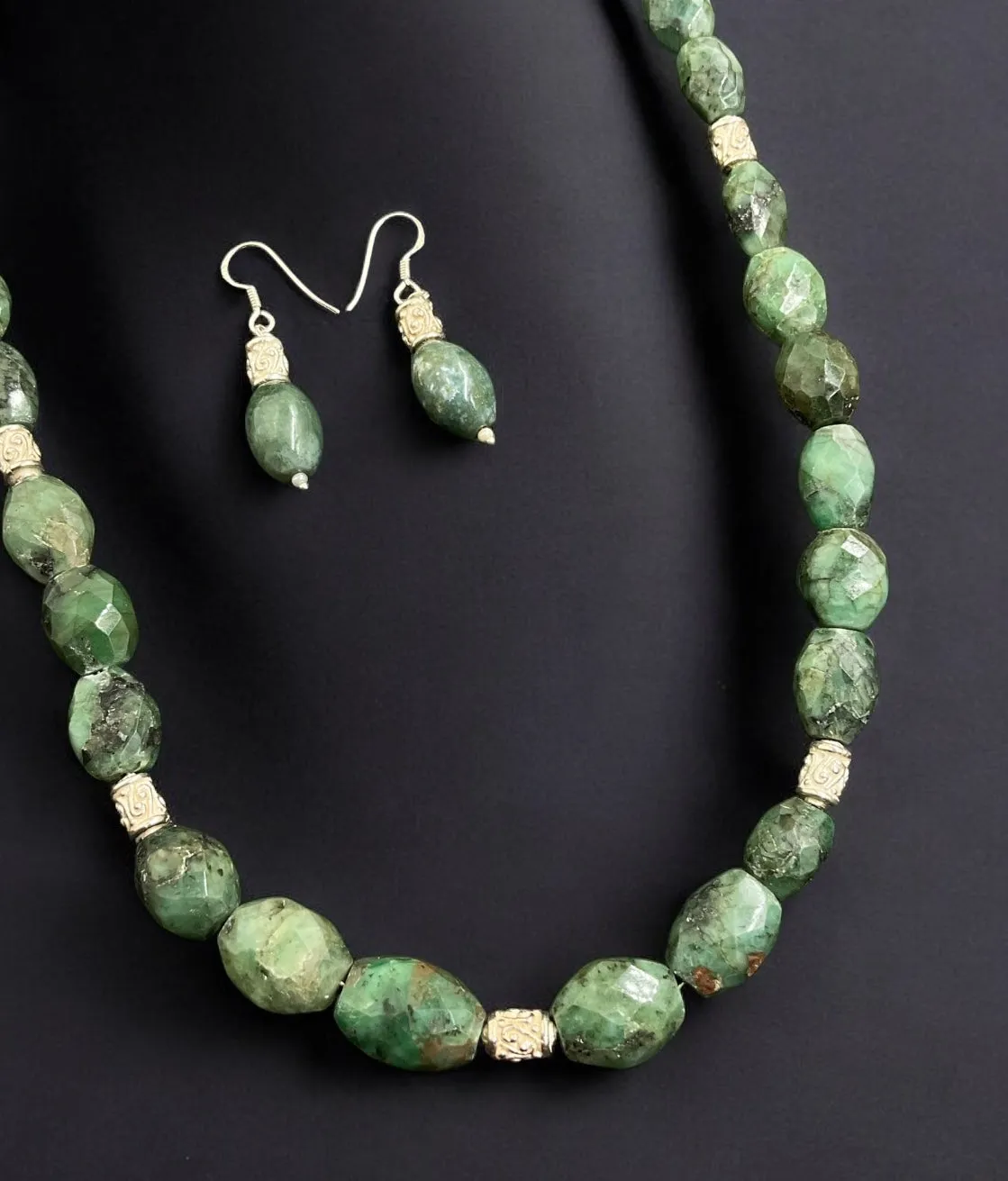 The Green Agate Silver Gemstone Necklace & Earrings