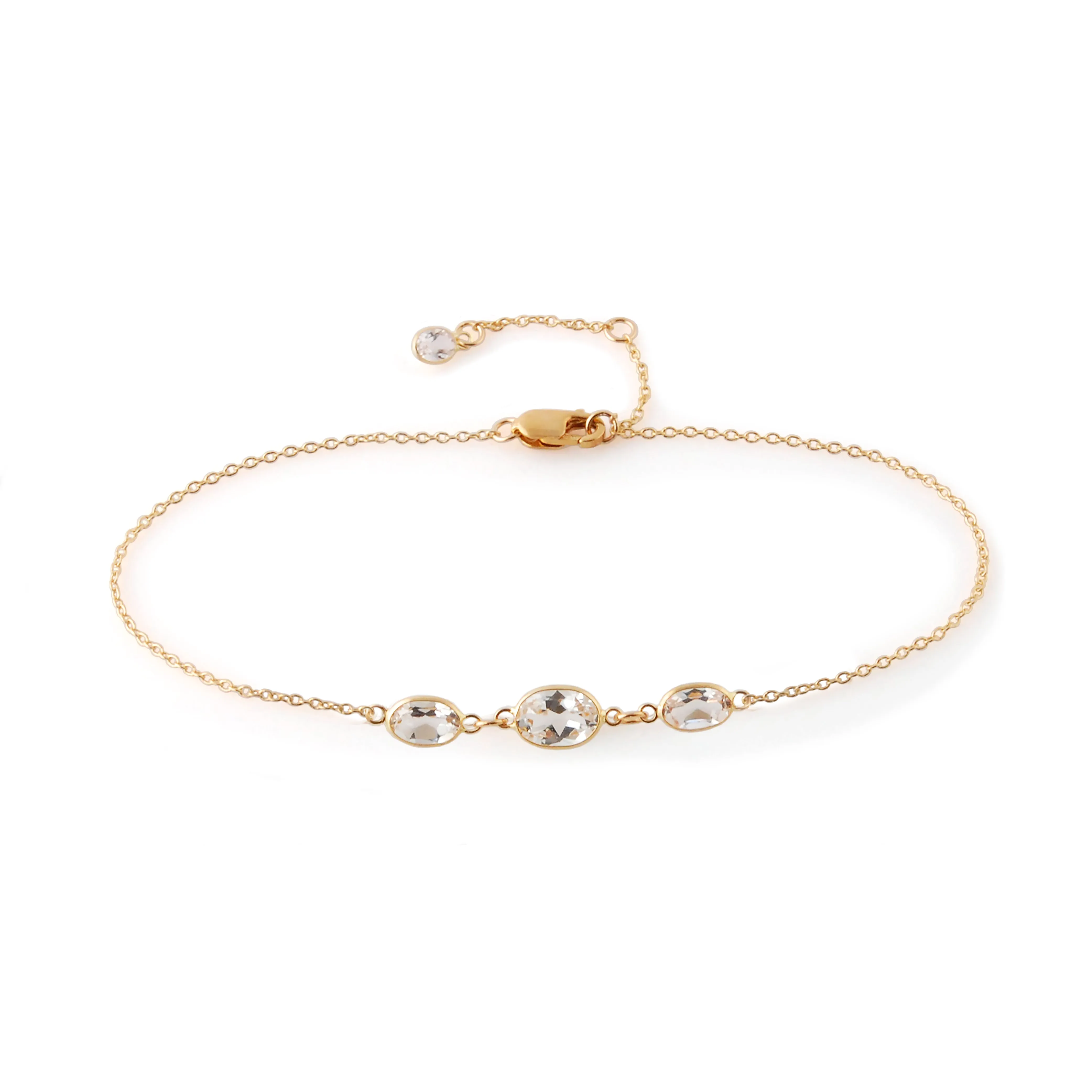 Three Stone Bezel Set White Topaz Bracelet