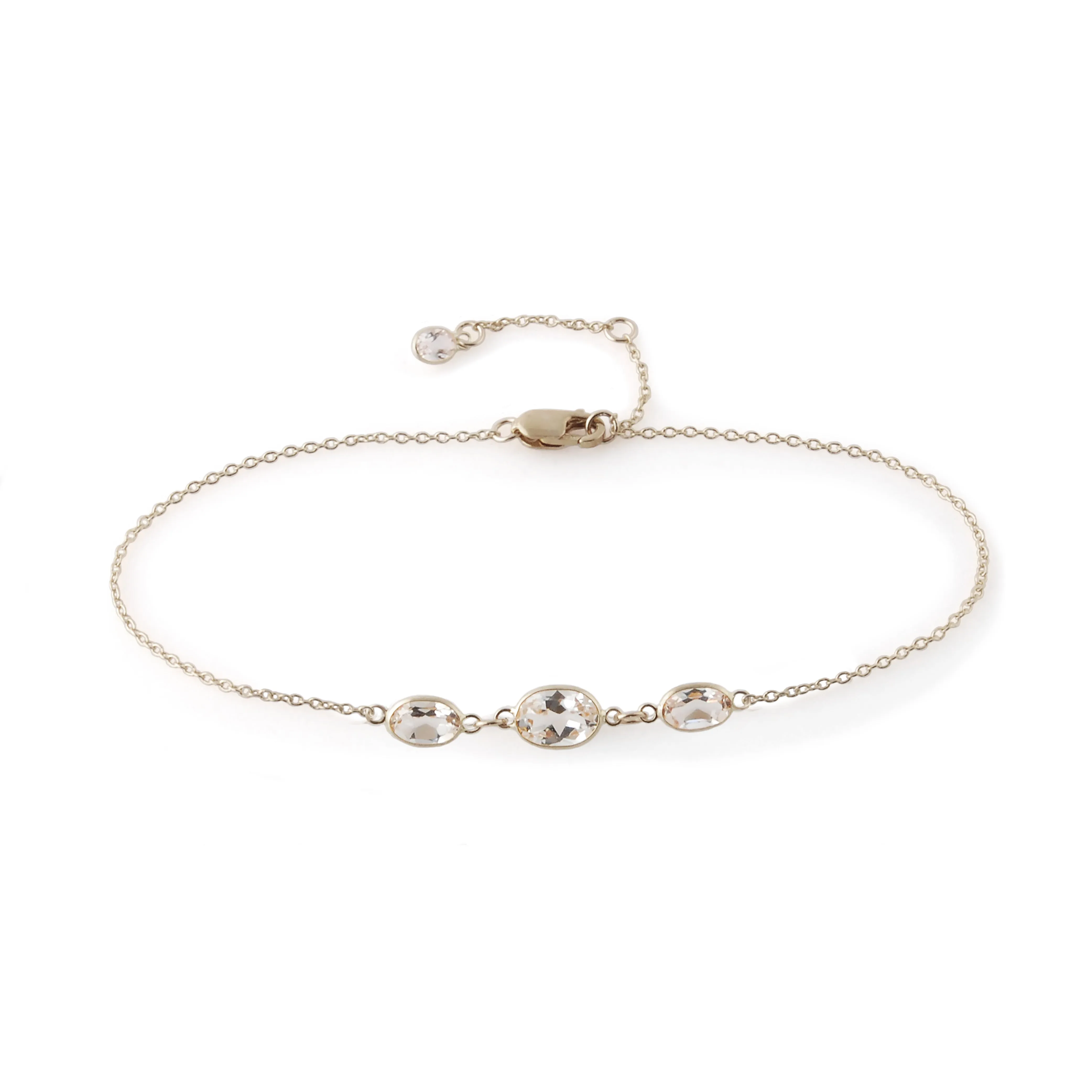 Three Stone Bezel Set White Topaz Bracelet
