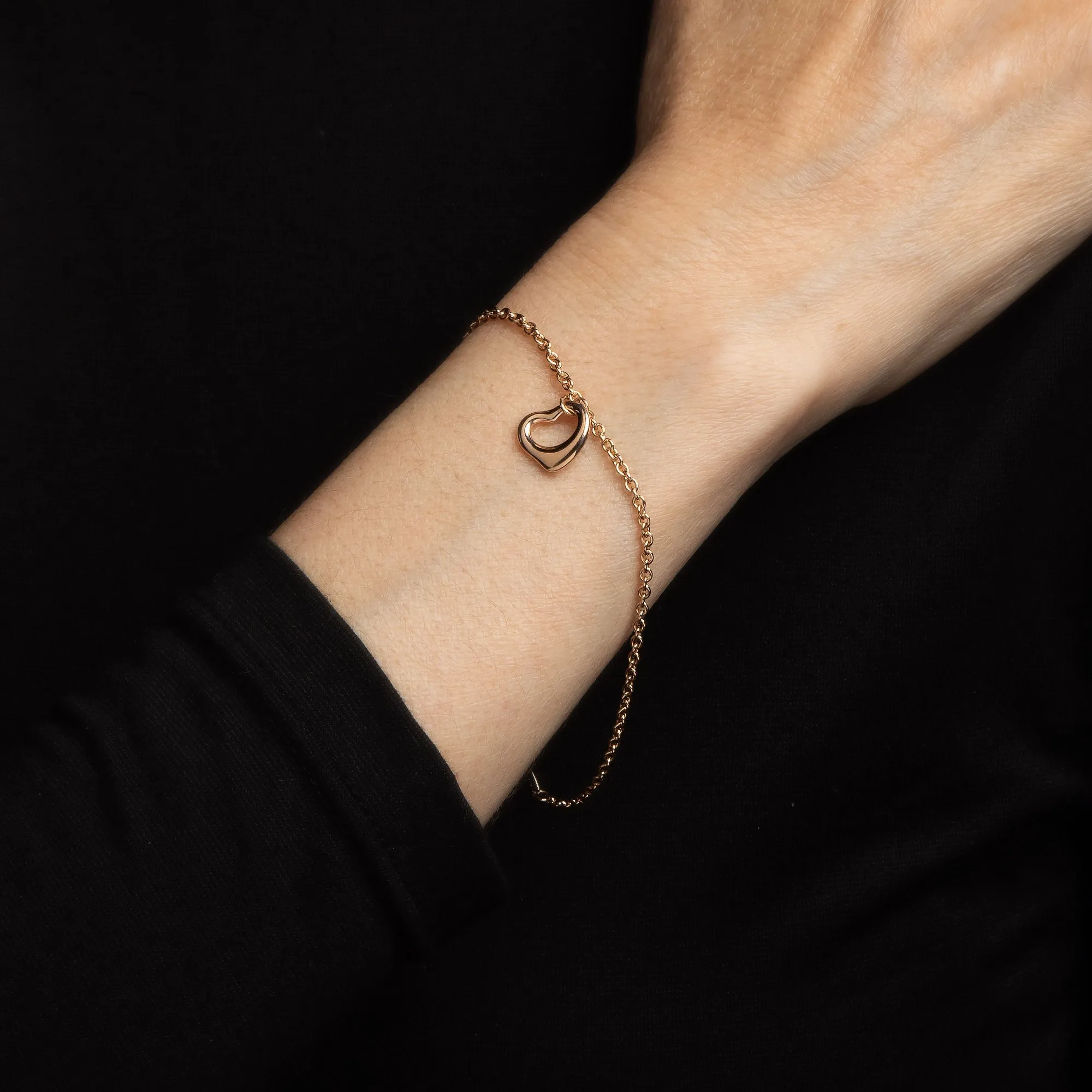 Tiffany & Co 11mm Open Heart Bracelet 18k Rose Gold Estate Fine Jewelry Peretti