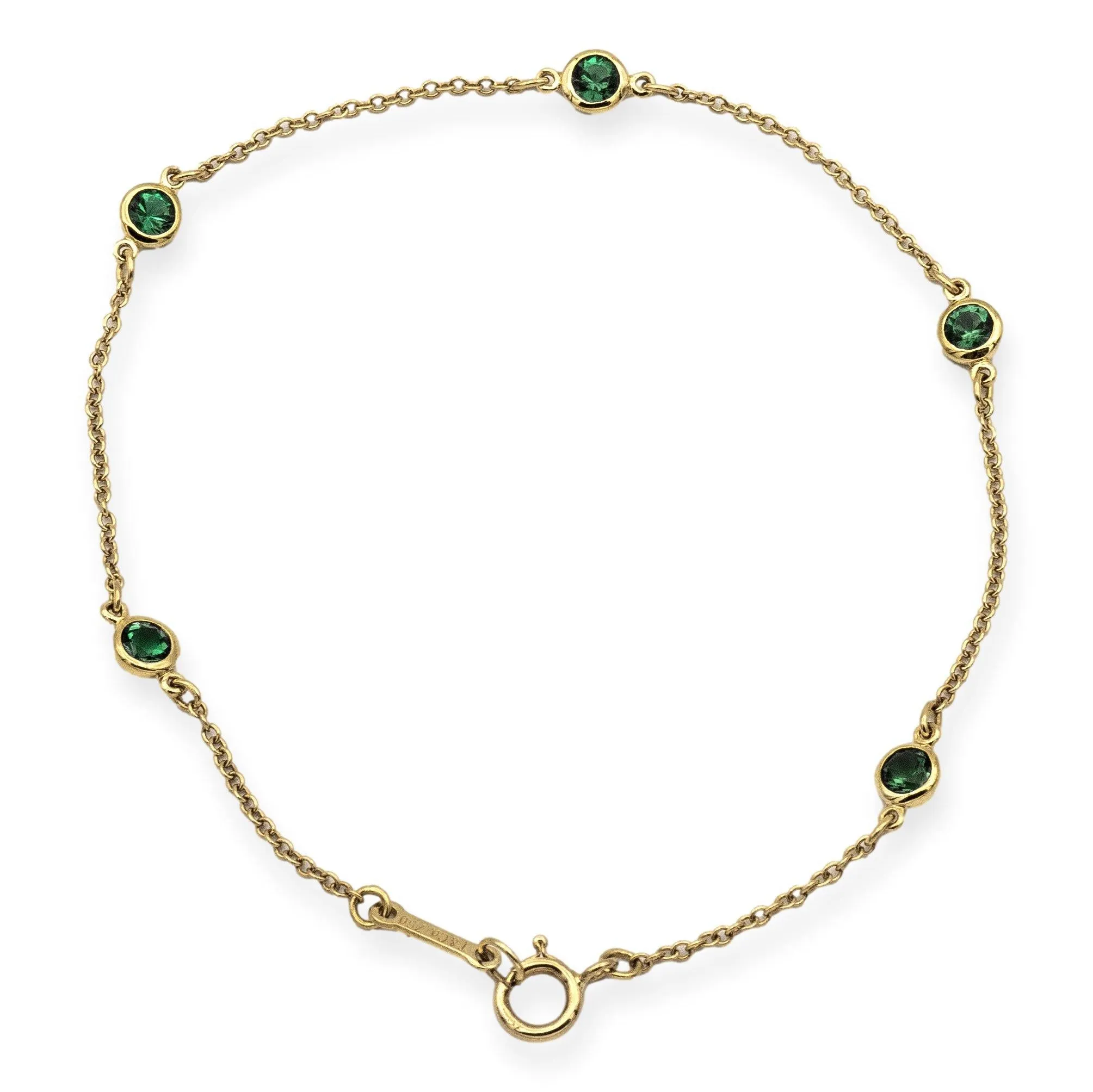 Tiffany & Co. 18K Yellow Gold Elsa Peretti Color by the Yard Emerald Bracelet 7"