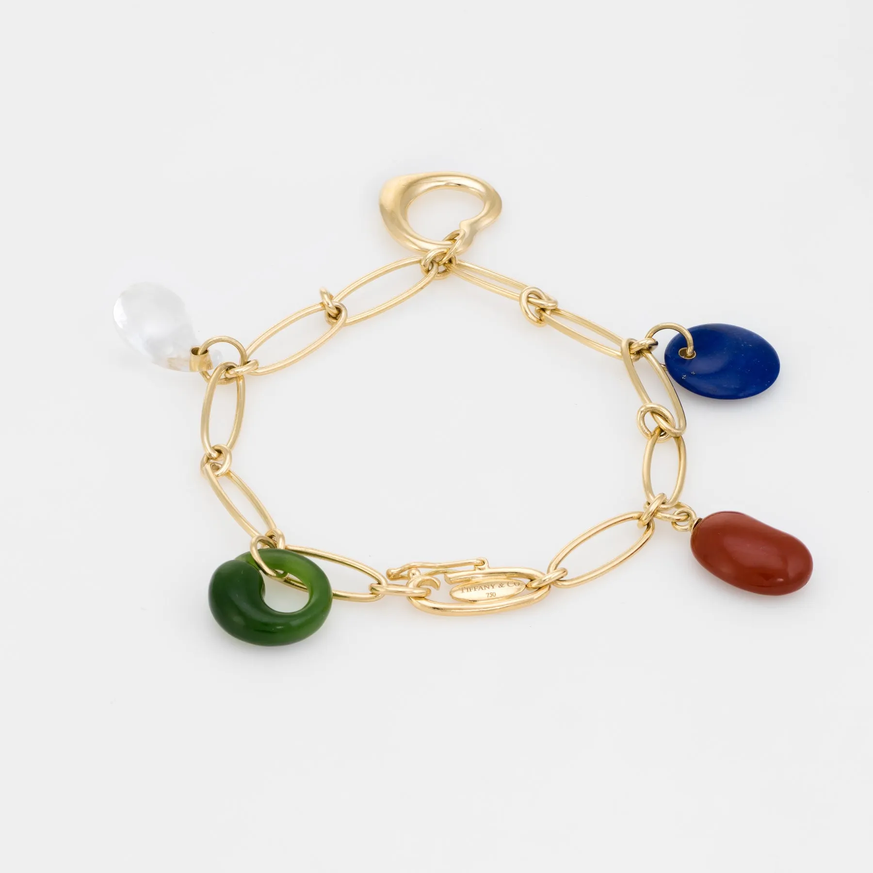 Tiffany & Co Elsa Peretti 5 Charm Bracelet 18k Yellow Gold Estate Fine Jewelry