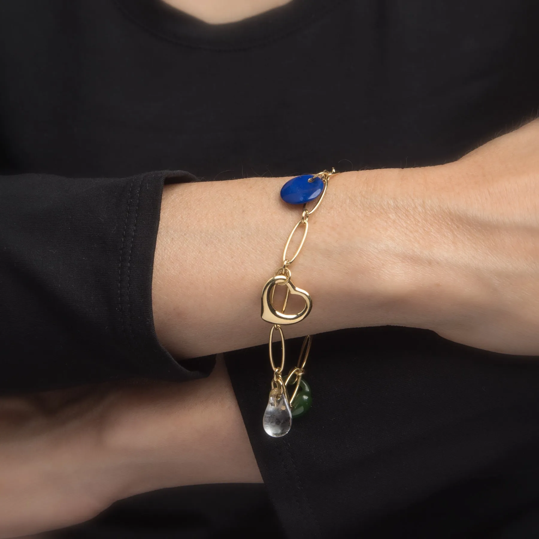 Tiffany & Co Elsa Peretti 5 Charm Bracelet 18k Yellow Gold Estate Fine Jewelry
