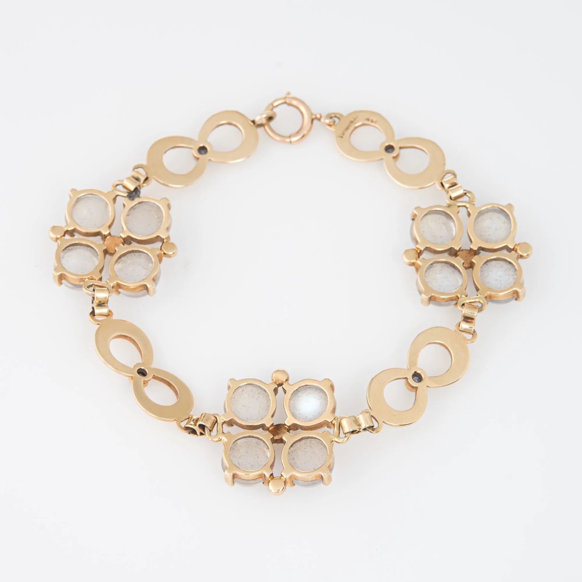 Tiffany & Co Moonstone Sapphire Bracelet Retro Vintage 14k Gold Signed 7.5"