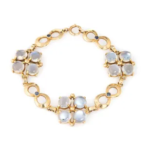 Tiffany & Co Moonstone Sapphire Bracelet Retro Vintage 14k Gold Signed 7.5"