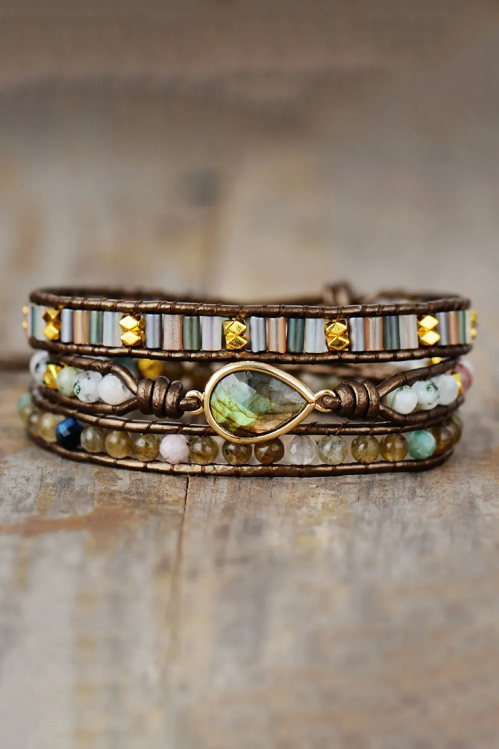 Triple Layer Beaded Bracelet - Agate Stone