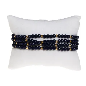 Triple Strand Blue and Gold Bead Bracelet