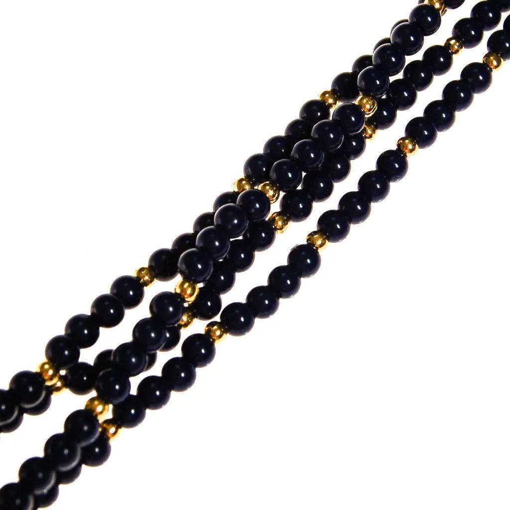 Triple Strand Blue and Gold Bead Bracelet