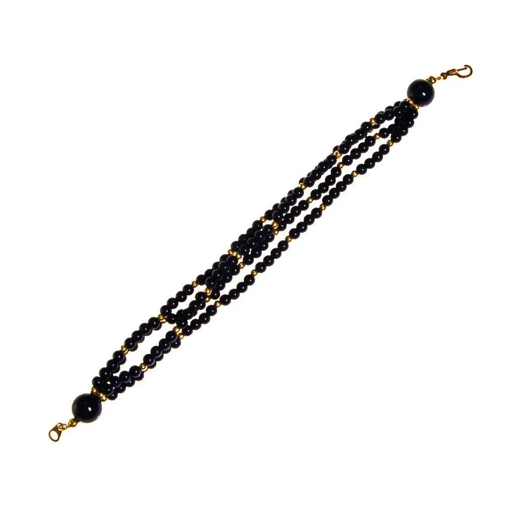 Triple Strand Blue and Gold Bead Bracelet