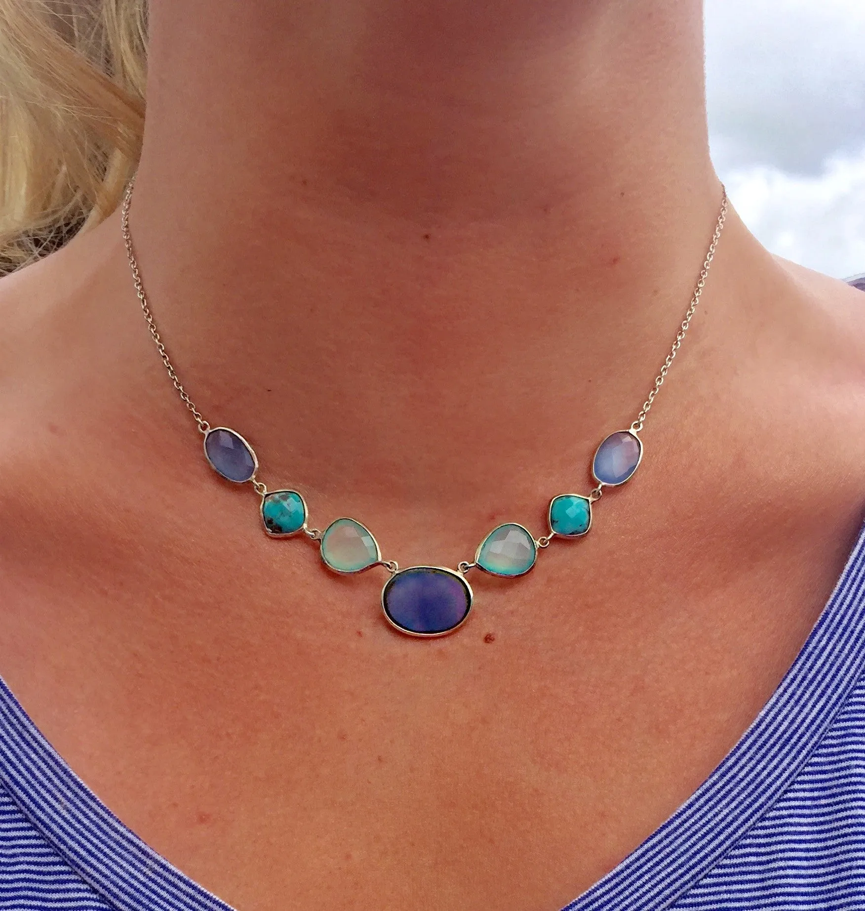 Turquoise and Chalcedony Necklace & Bracelet Set