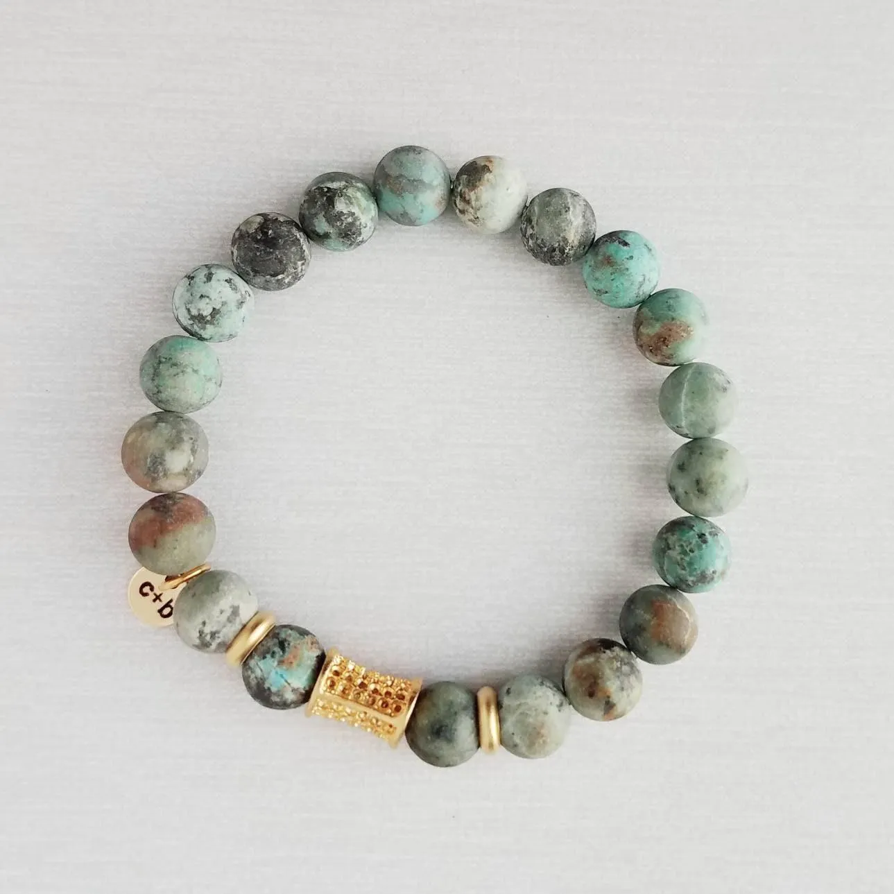 Turquoise Stone Bracelet Set, African Turquoise bracelet, blue green bracelet, matte stone bracelet, elastic gemstone bracelet, chunky bead