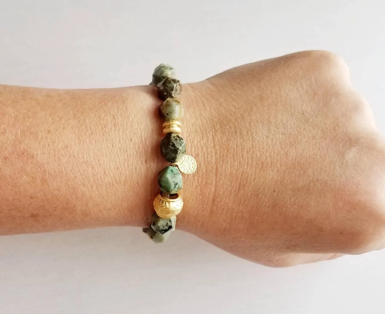 Turquoise Stone Bracelet Set, African Turquoise bracelet, blue green bracelet, matte stone bracelet, elastic gemstone bracelet, chunky bead