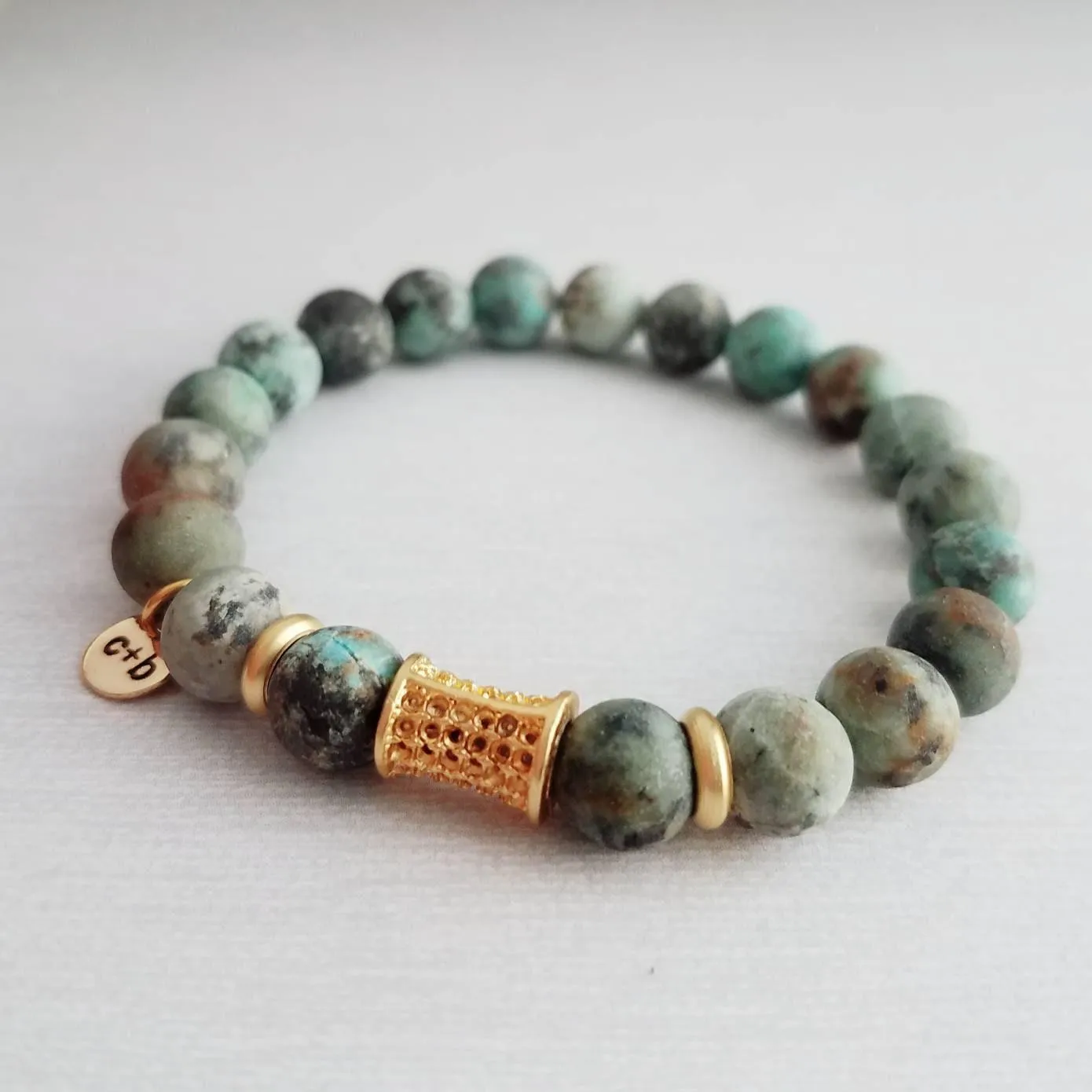 Turquoise Stone Bracelet Set, African Turquoise bracelet, blue green bracelet, matte stone bracelet, elastic gemstone bracelet, chunky bead