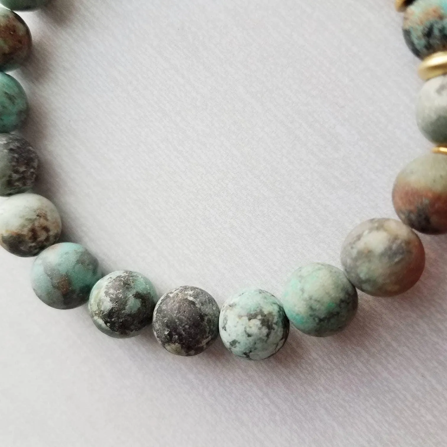 Turquoise Stone Bracelet Set, African Turquoise bracelet, blue green bracelet, matte stone bracelet, elastic gemstone bracelet, chunky bead