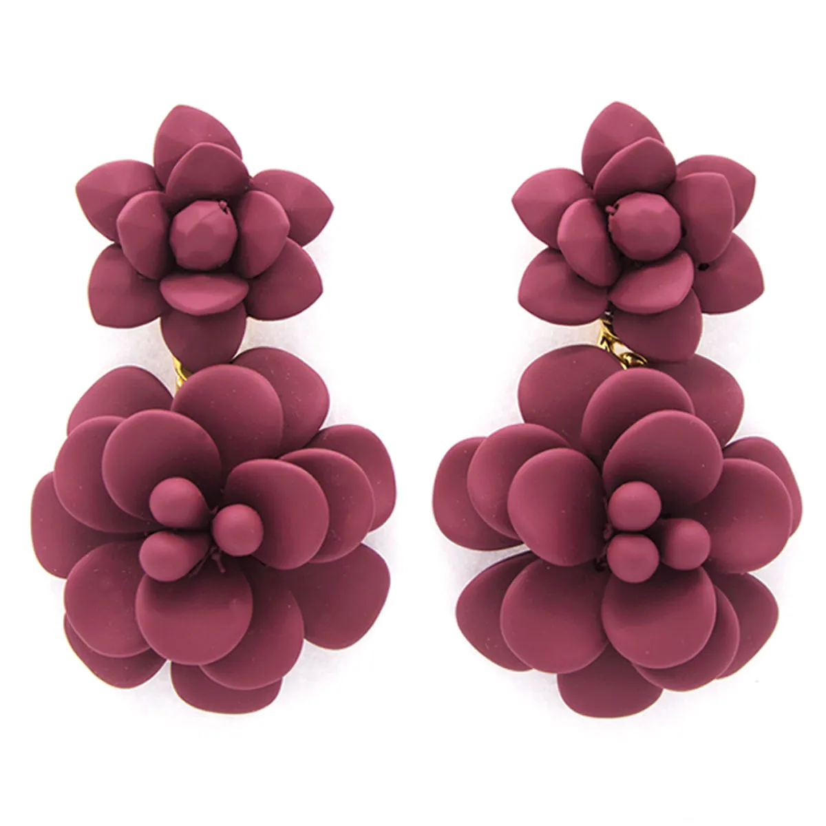 Tuscany Grape Purple Hibiscus Silk Effect - Double Pendant Earrings