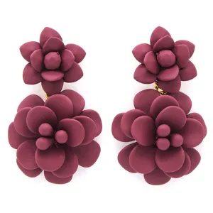 Tuscany Grape Purple Hibiscus Silk Effect - Double Pendant Earrings