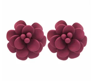 Tuscany Grape Purple Hibiscus Stud Earrings - Silk Effect
