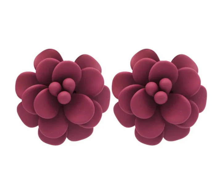 Tuscany Grape Purple Hibiscus Stud Earrings - Silk Effect