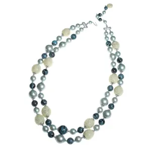 Vintage 1950s Slate Blue, Seafoam Green, and Gray Double Strand Beaded Necklace