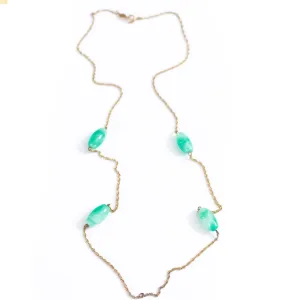 Vintage Accessocraft NYC Jade Glass and Gold Chain Necklace
