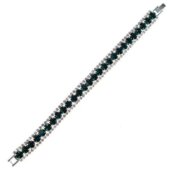 Vintage Art Deco Emerald and Clear Diamante Rhinestone Bracelet