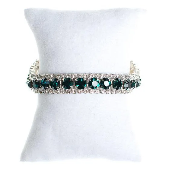 Vintage Art Deco Emerald and Clear Diamante Rhinestone Bracelet
