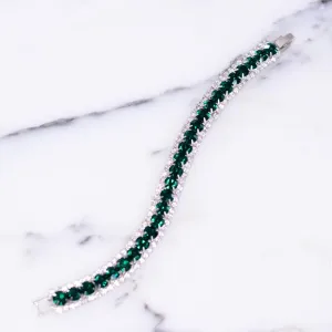 Vintage Art Deco Emerald and Clear Diamante Rhinestone Bracelet