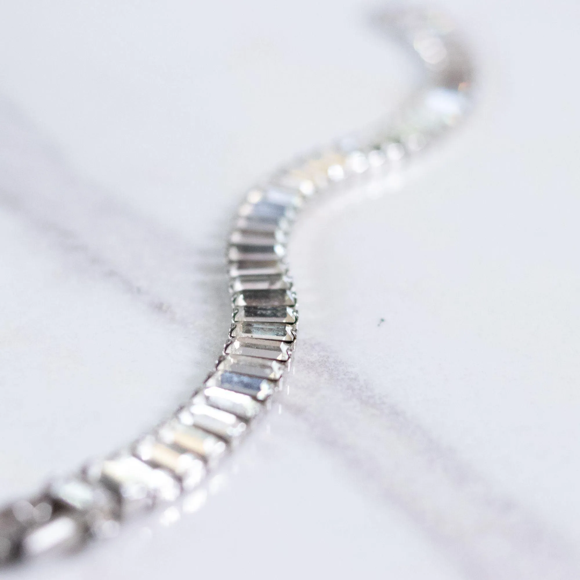 Vintage Art Deco Emerald Cut Crystal Rhinestone Line Bracelet