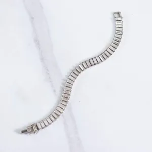 Vintage Art Deco Emerald Cut Crystal Rhinestone Line Bracelet