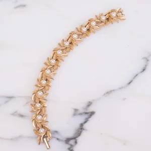 Vintage Avon Faux Pearl and Gold Leaf Link Bracelet