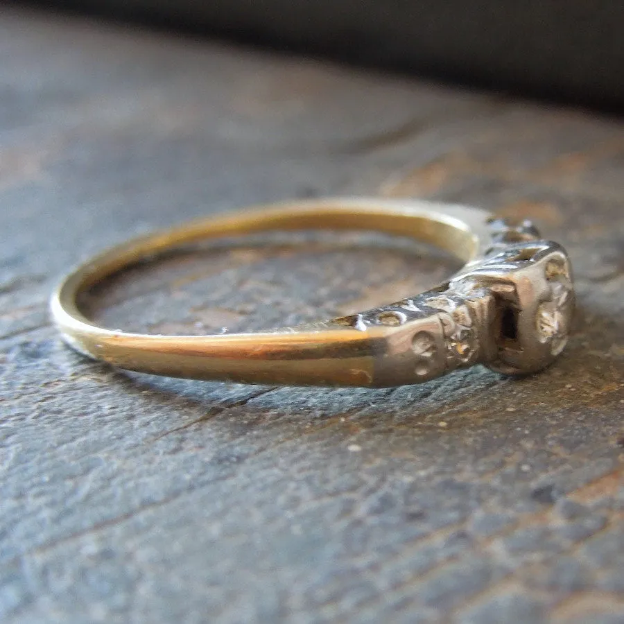 Vintage Petite Diamond Engagement Ring in White Gold and Platinum