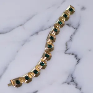 Vintage Swarovski  Gold Emerald Crystal Geometric Link Bracelet