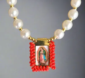 Virgen of Guadalupe/pearls bracelet