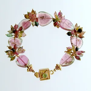 Watermelon Tourmaline Slices Tourmaline Clusters Peridot Clasp Bracelet - Clarissa V Bracelet