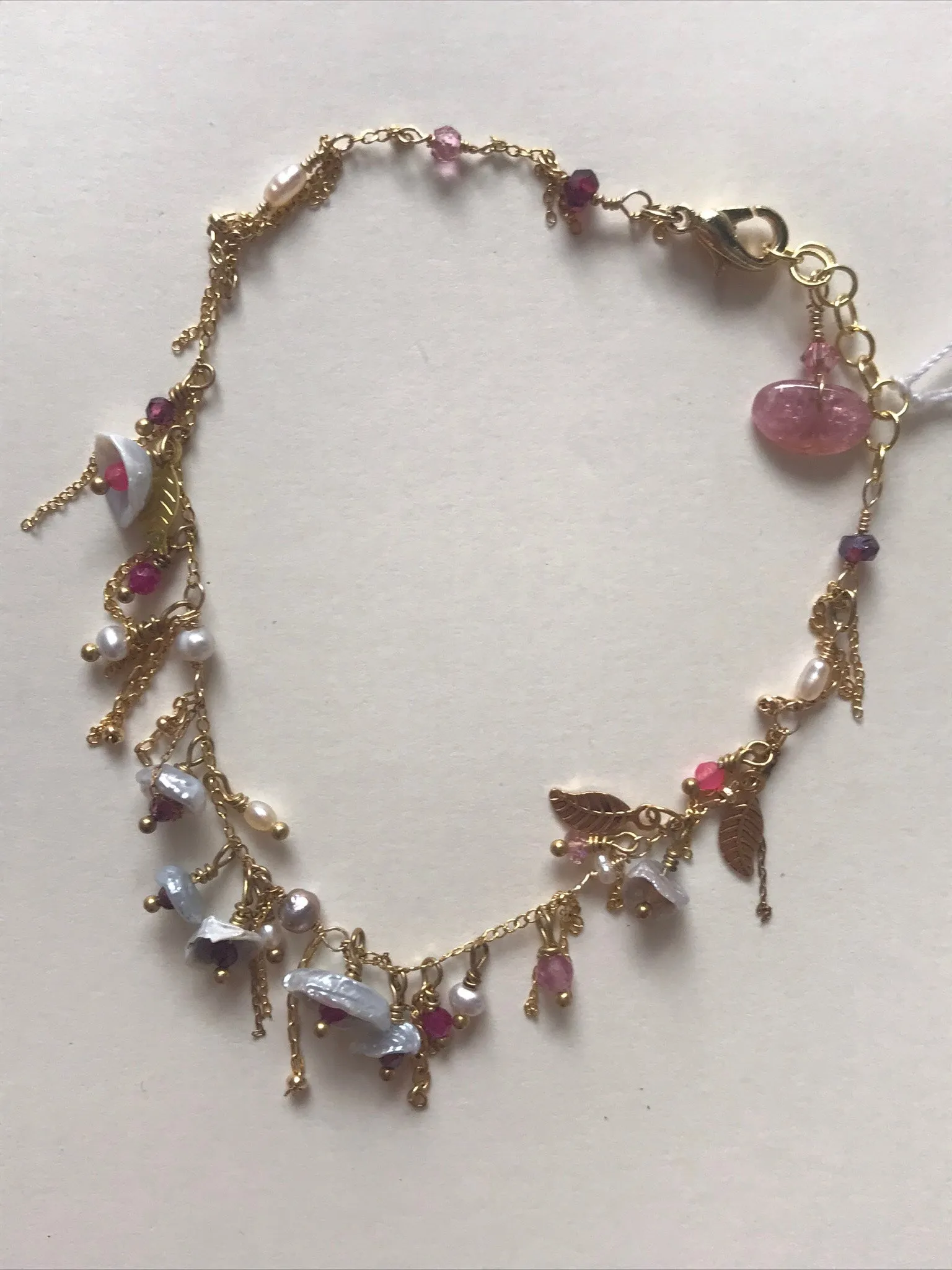Whimsical Pearl Charms Bracelet with Multi Crystals