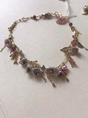 Whimsical Pearl Charms Bracelet with Multi Crystals