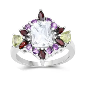 White Topaz Multi Stone Cocktail Sterling Silver Ring