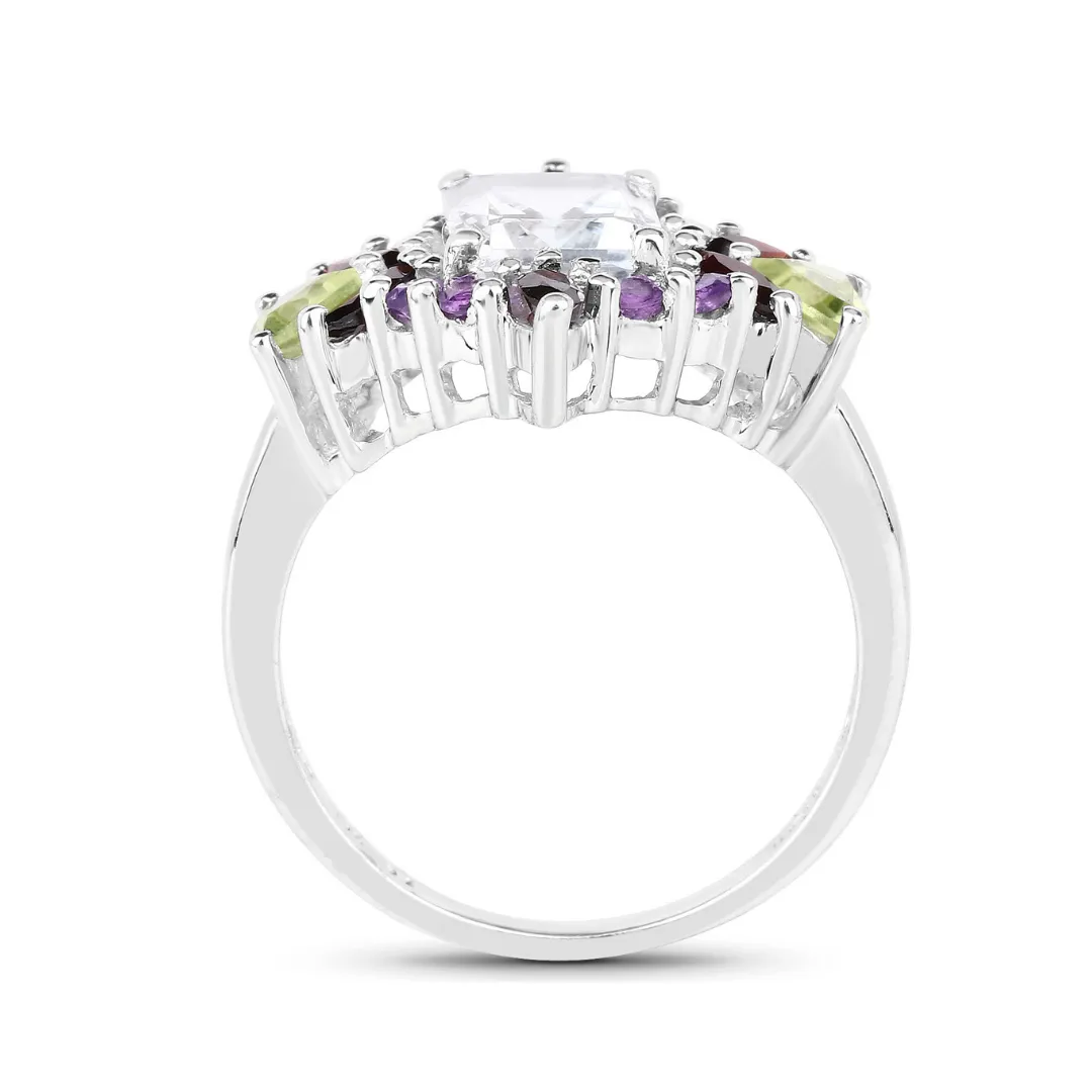 White Topaz Multi Stone Cocktail Sterling Silver Ring