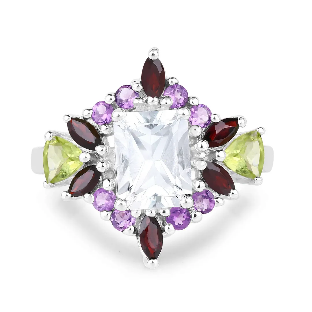 White Topaz Multi Stone Cocktail Sterling Silver Ring