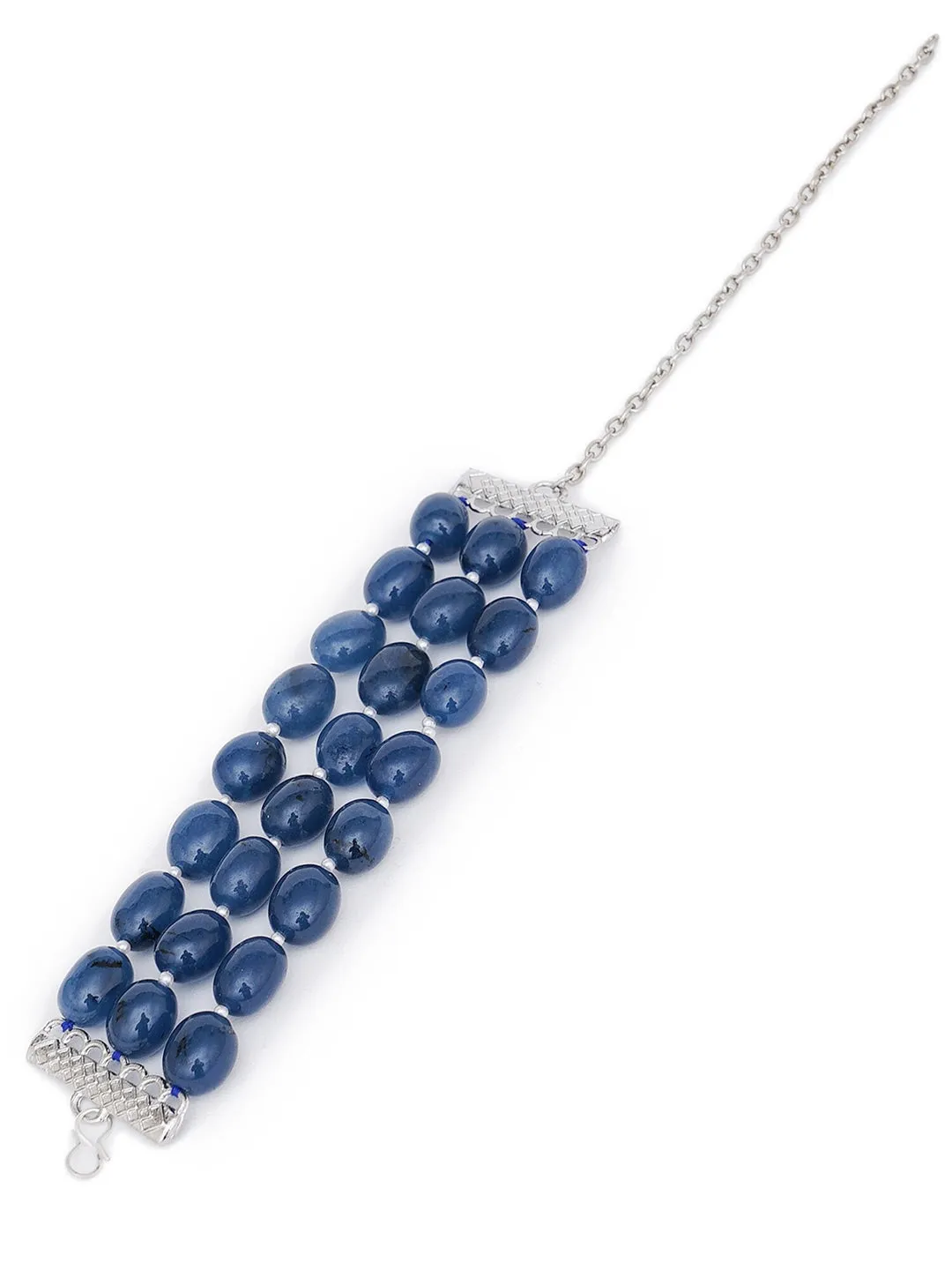 Women Blue Kundan Silver-Plated Multistrand Bracelet