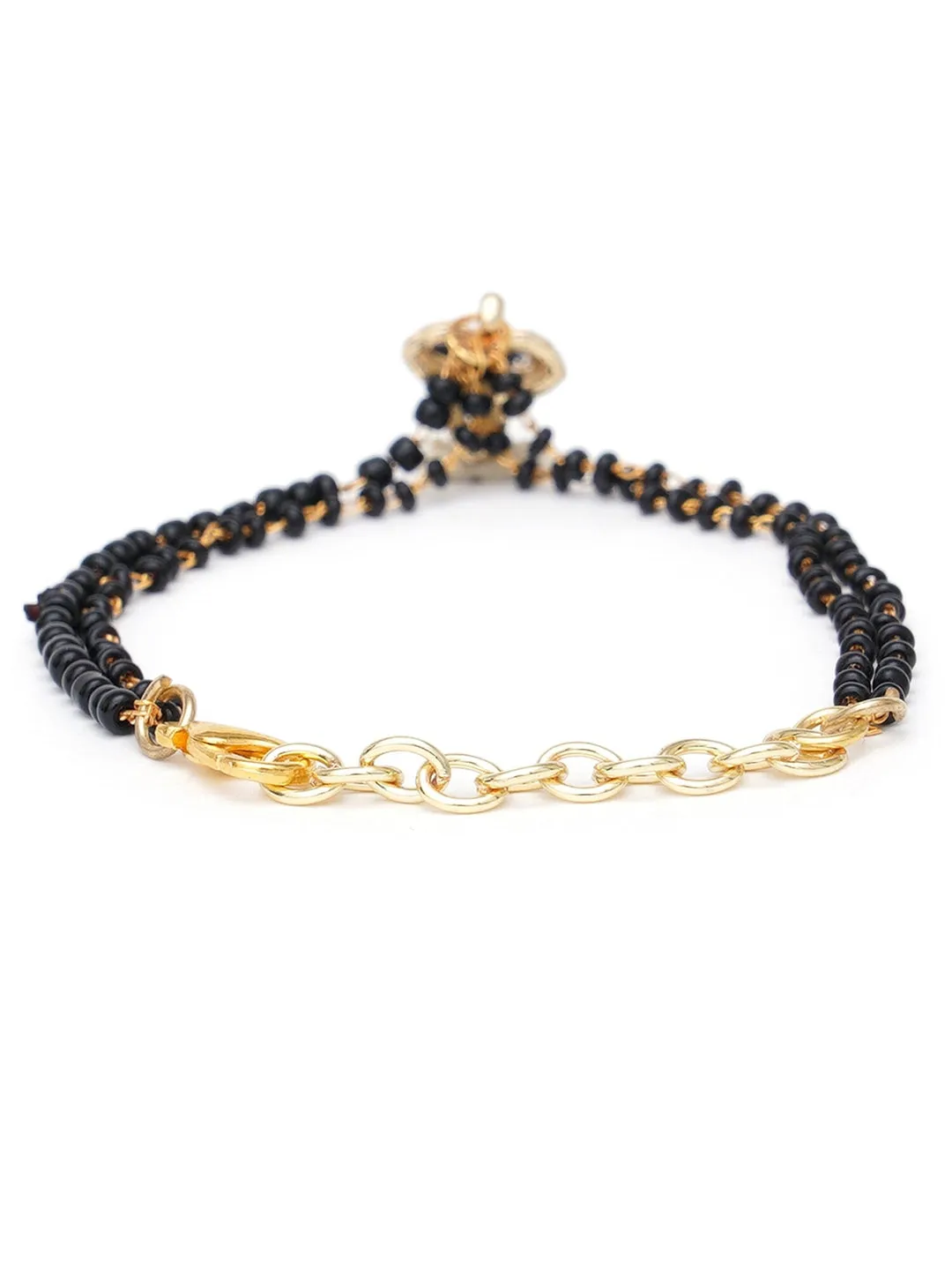 Women Gold-Toned & Black Kundan Gold-Plated Charm Mangalsutra Bracelet